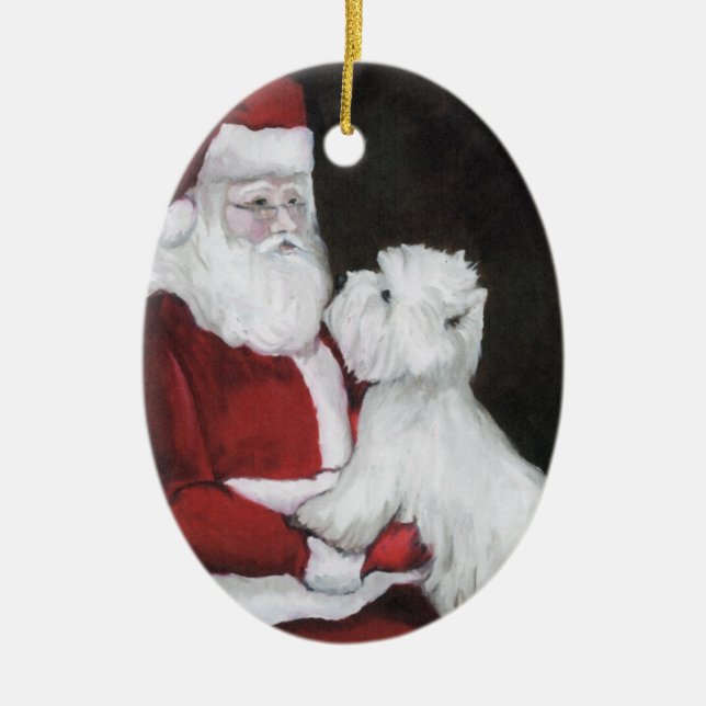 West Highland Terrier and Santa Claus Art Ornament (Front)