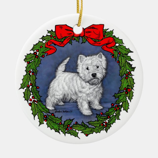 West Highland Terrier Art by Glenda S. Harlan Ceramic Ornament (Front)