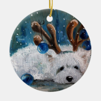 West Highland Terrier Blue Christmas Westie Dog Ceramic Tree Decoration