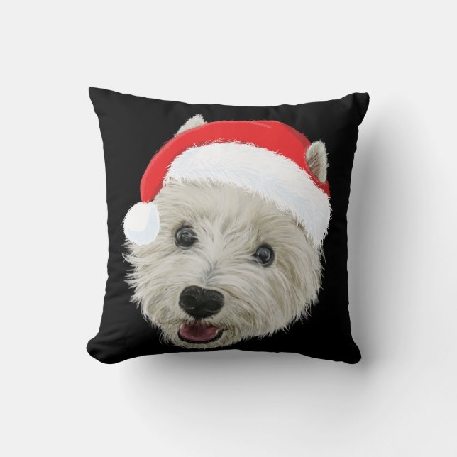 West Highland Terrier Christmas Santa Hat Cushion (Front)