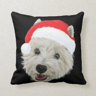 West Highland Terrier Christmas Santa Hat Cushion