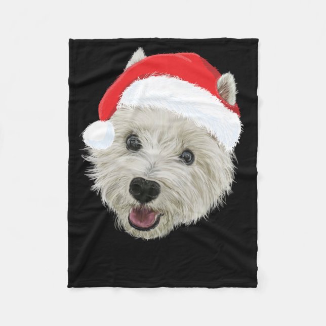 West Highland Terrier Christmas Santa Hat Fleece Blanket (Front)