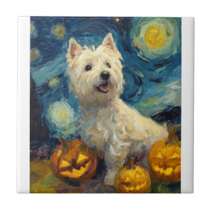 West Highland Terrier Cute Dog Halloween Jack O La Ceramic Tile