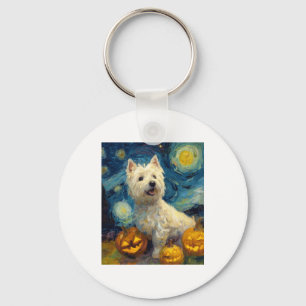 West Highland Terrier Cute Dog Halloween Jack O La Key Ring