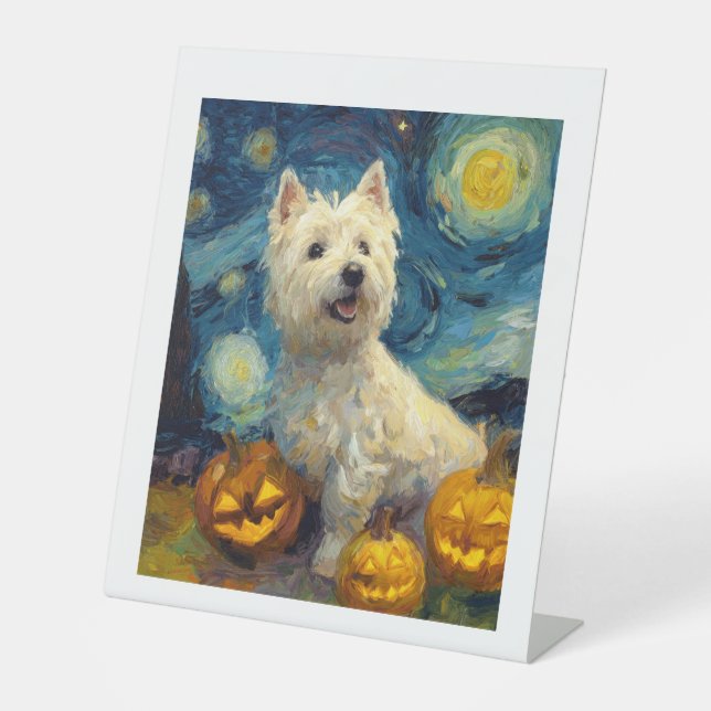 West Highland Terrier Cute Dog Halloween Jack O La Pedestal Sign (Front)