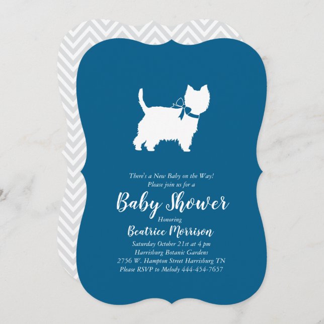 West Highland Terrier Dog Baby Shower Blue Boy Invitation (Front/Back)