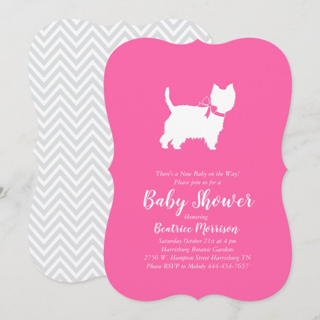 West Highland Terrier Dog Baby Shower Pink Girl Invitation (Front/Back)