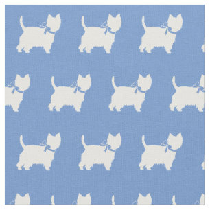 West Highland Terrier Dog Silhouette Light Blue Fabric