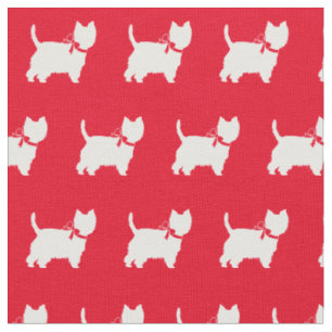 West Highland Terrier Dog Silhouette Pet Red Fabric