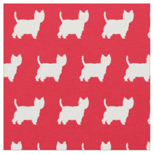 West Highland Terrier Dog Silhouette Pet Red Fabric