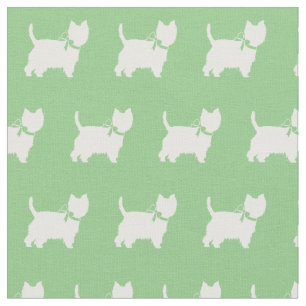 West Highland Terrier Dog Silhouette Sage Green Fabric