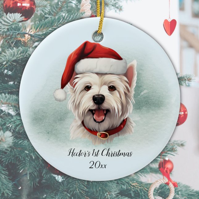West Highland Terrier Personalised First Christmas Ceramic Ornament (Personalize with Dog's name and year, or add different text, or delete if not required.)