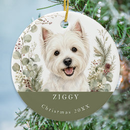 West Highland Terrier Westie Dog Picture Christmas Ceramic Ornament