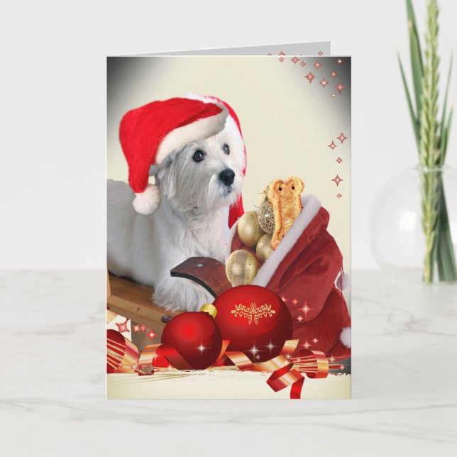 West Highland Terrier with Santa's Treats Holiday Card (Front)