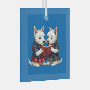 West Highland Terriers Burns Night Reading Poetry Glass Tree Decoration