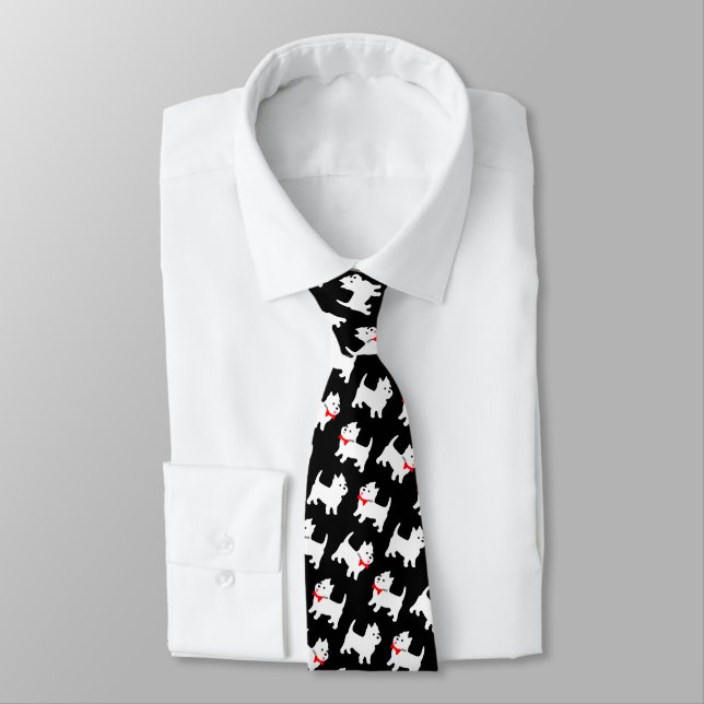 West Highland Terriers in Red Bowties Funny Tie (Tied)