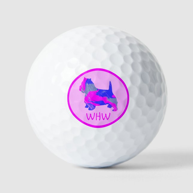 West Highland Westie Pink Dog Silhouette Mono Golf Balls (Front)