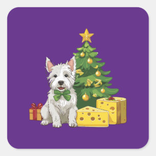 West Highland White at christmas with cheese Square Sticker