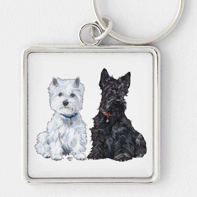 West Highland White & Scottish Terriers Key Ring (Front)