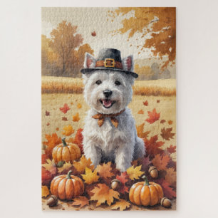 West Highland White Terrier Autumn Leaves Jigsaw Puzzle