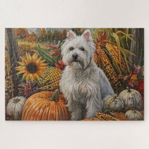 West Highland White Terrier Autumn Thanksgiving Jigsaw Puzzle