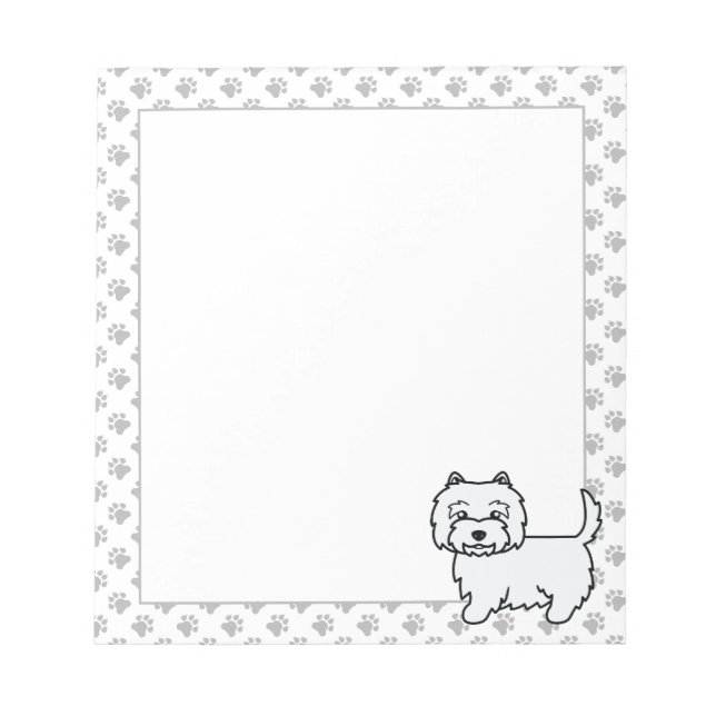 West Highland White Terrier Cartoon Dog & Paws Notepad (Front)