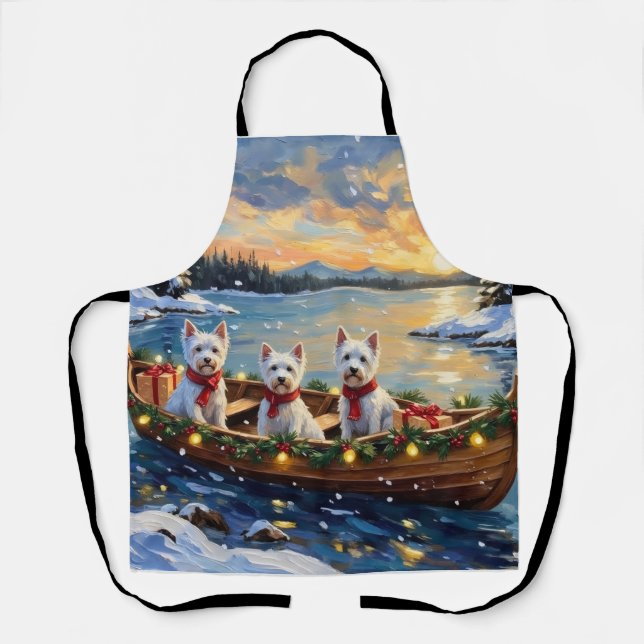 West Highland White Terrier Christmas Boat Holiday Apron (Front)