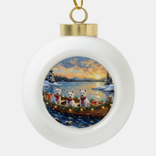 West Highland White Terrier Christmas Boat Holiday Ceramic Ball Christmas Ornament