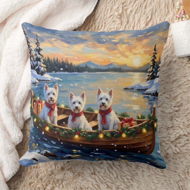 West Highland White Terrier Christmas Boat Holiday Cushion (Blanket)