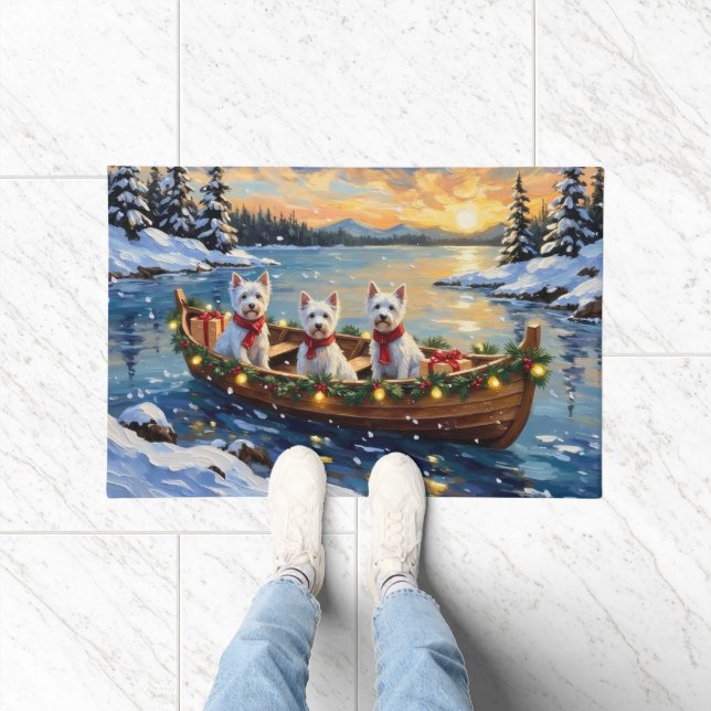 West Highland White Terrier Christmas Boat Holiday Doormat (Indoor)