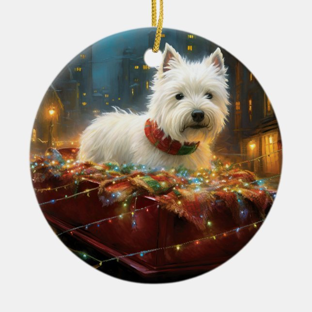 West Highland White Terrier Christmas Festive  Ceramic Ornament (Front)