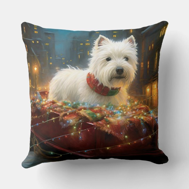 West Highland White Terrier Christmas Festive  Cushion (Back)