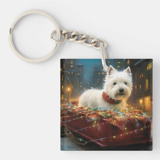 West Highland White Terrier Christmas Festive  Key Ring (Front)