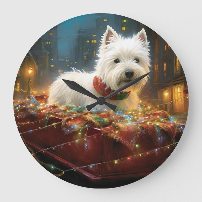 West Highland White Terrier Christmas Festive  Large Clock (Front)