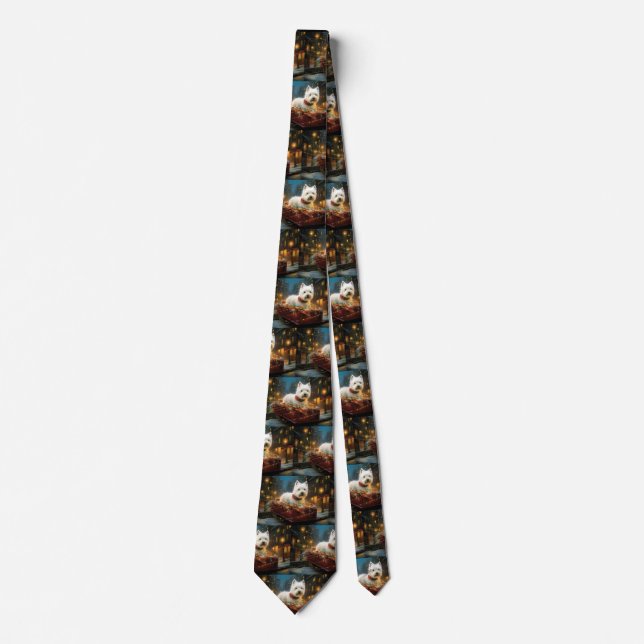 West Highland White Terrier Christmas Festive  Tie (Front)