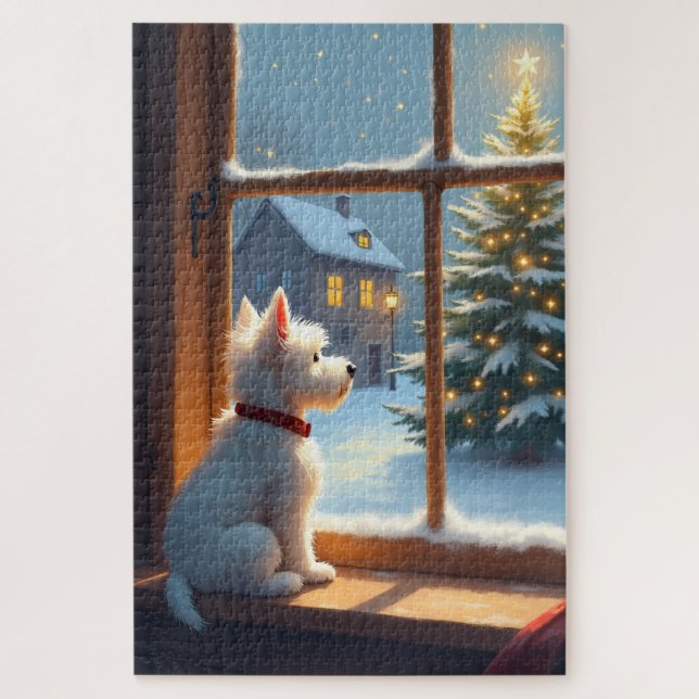 West Highland White Terrier Christmas Morning View Jigsaw Puzzle (Vertical)