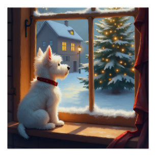 West Highland White Terrier Christmas Morning View Poster