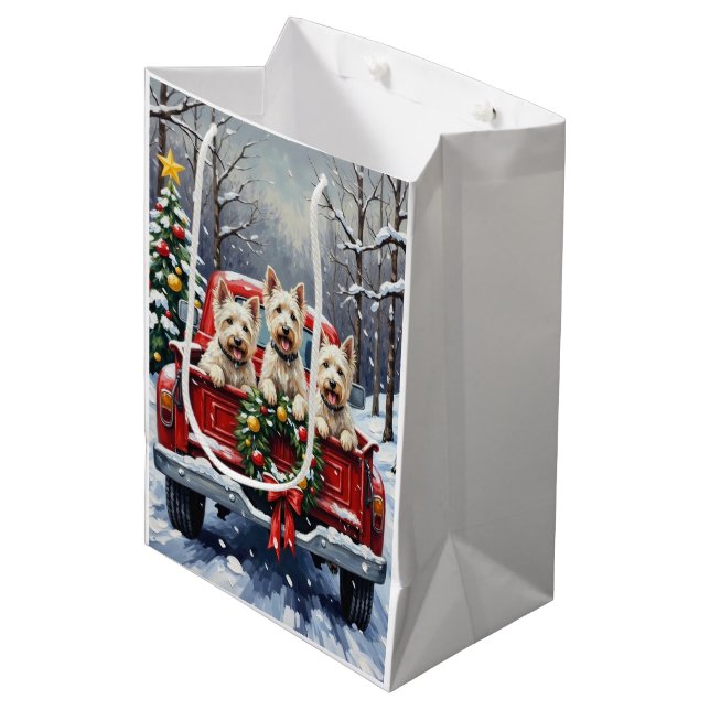 West Highland White Terrier Christmas Red Truck Medium Gift Bag (Front Angled)