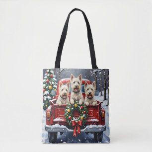 West Highland White Terrier Christmas Red Truck Tote Bag