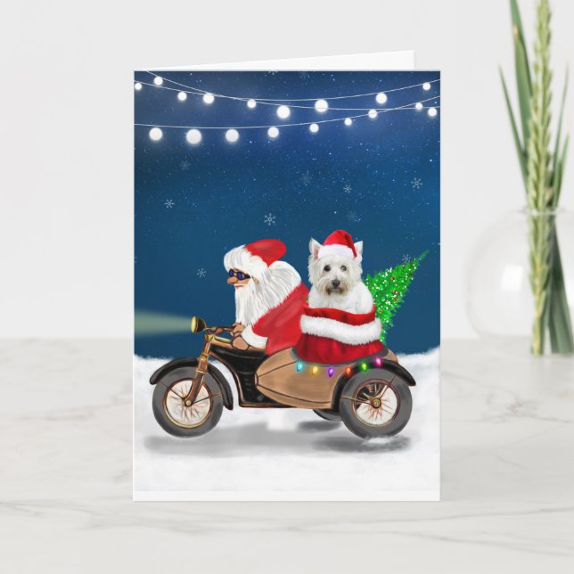 West Highland White Terrier Christmas Santa Claus Card (Front)