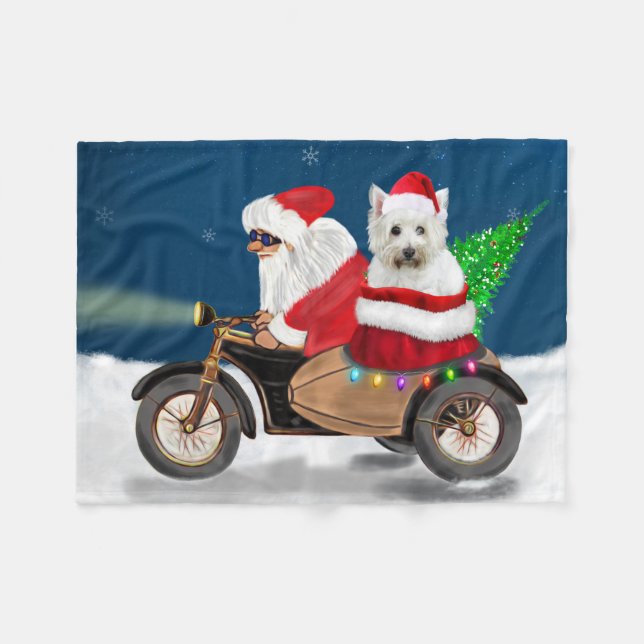 West Highland White Terrier Christmas Santa Claus  Fleece Blanket (Front (Horizontal))