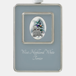 West Highland White Terrier Christmas Silver Plated Framed Ornament