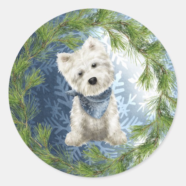 West Highland White Terrier Christmas Sticker (Front)