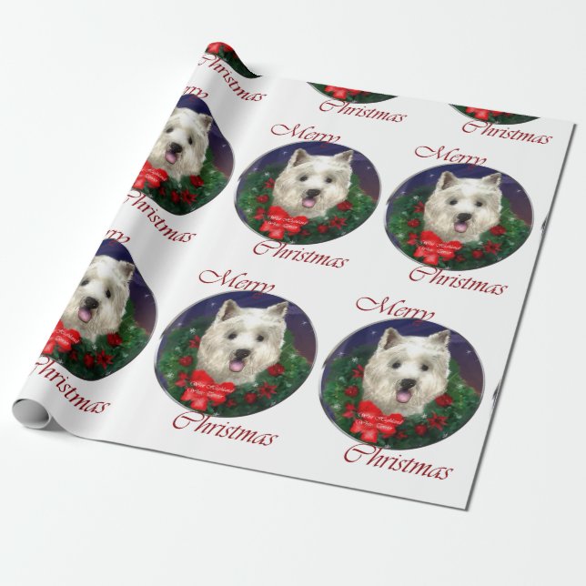 West Highland White Terrier Christmas Wrapping Paper (Unrolled)
