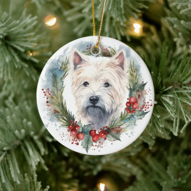 West Highland White Terrier Christmas Wreath  Ceramic Ornament (Tree)