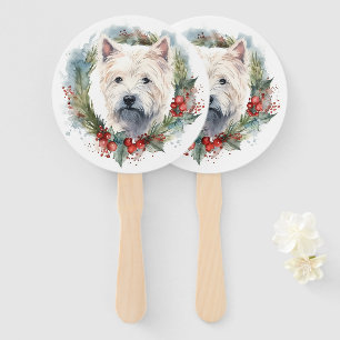 West Highland White Terrier Christmas Wreath  Hand Fan