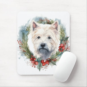West Highland White Terrier Christmas Wreath Mouse Pad