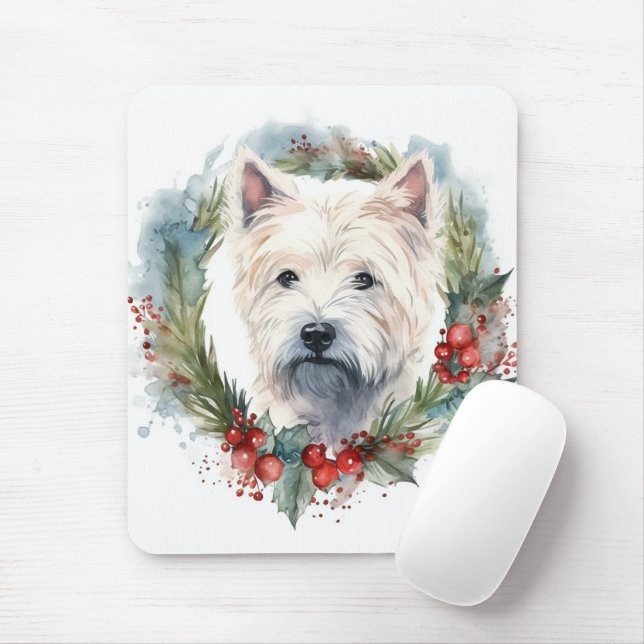 West Highland White Terrier Christmas Wreath  Mouse Pad (With Mouse)