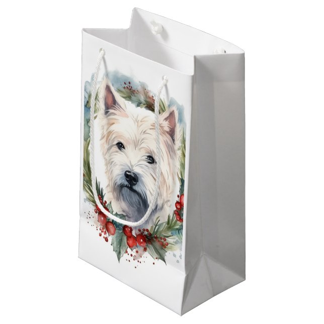 West Highland White Terrier Christmas Wreath  Small Gift Bag (Front Angled)