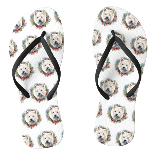 West Highland White Terrier Christmas Wreath  Thongs (Footbed)